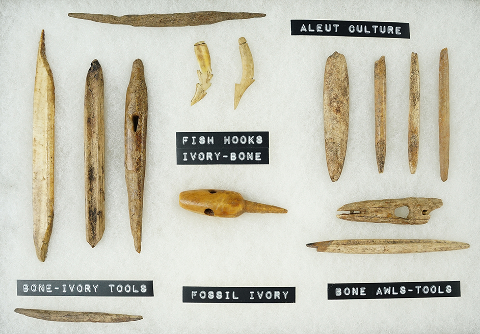 Set of 14 assorted Inuit Bone Tools found in Alaska. Includes nice Awls, Fish Hooks and more.