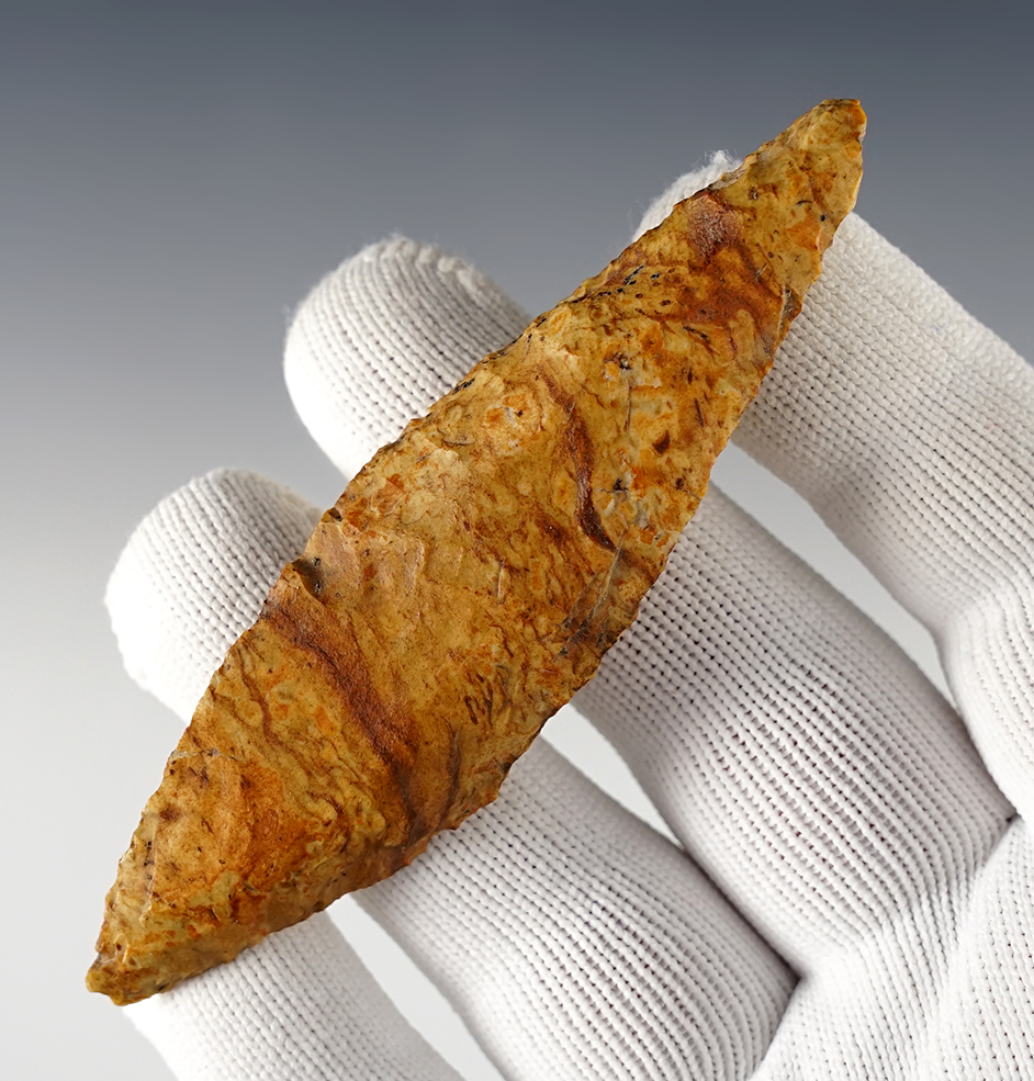 Outstanding color on this 3 7/8" Harahey 4 Bevel Knife found in Kansas. Bennett COA.