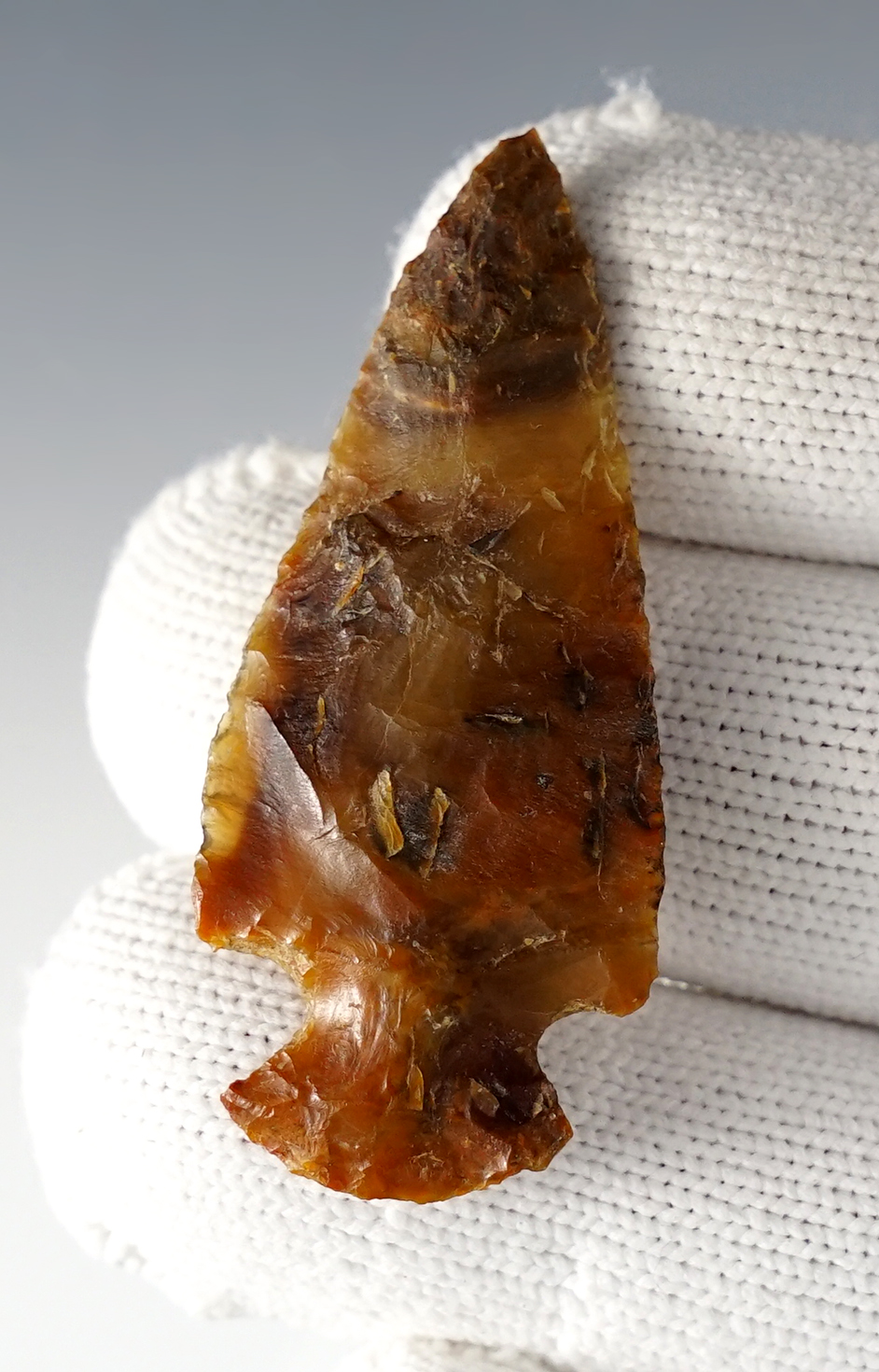 2 1/16" highly colorful Cornernotch made from Agate. Washington/Oregon. Ex. Norma Berg.