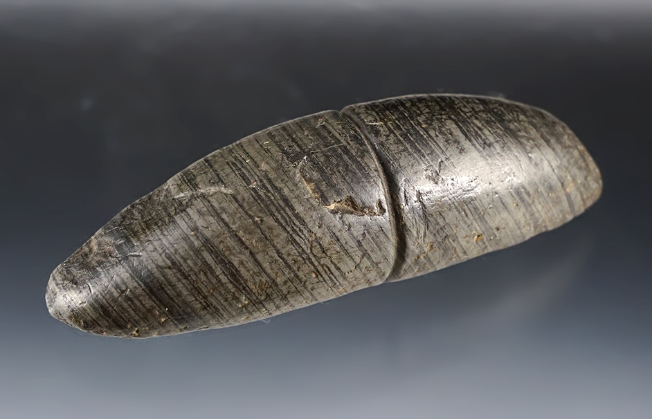 3 5/8" Grooved Bar Weight made from a beautiful grade of Banded Slate. Ohio/Indiana area. 