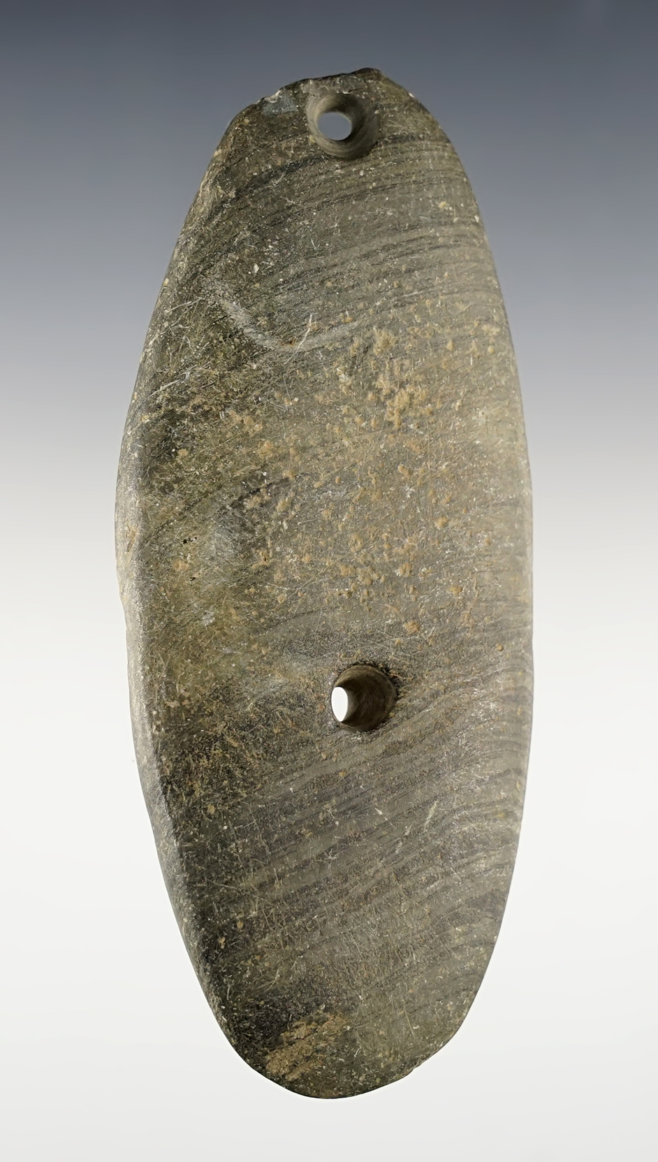 4 5/8" Gorget made from Banded Slate. Bennett COA.