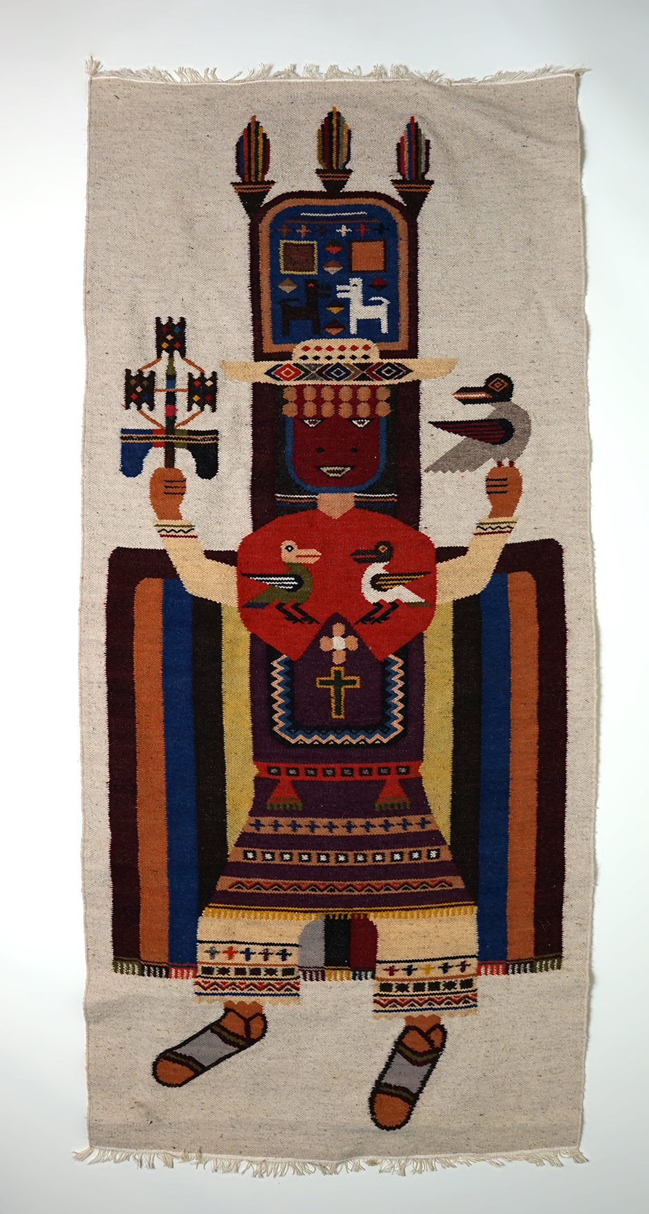 Colorful 24" x 52" contemporary woven rug that makes a great display item, from Ecuador.