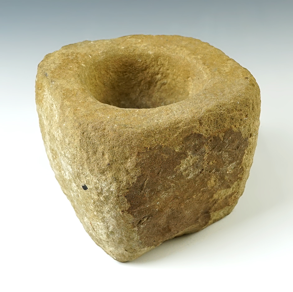 4 3/4" tall x 4 1/2" wide stone Bowl made from Sandstone. Found in the Ohio Valley area.