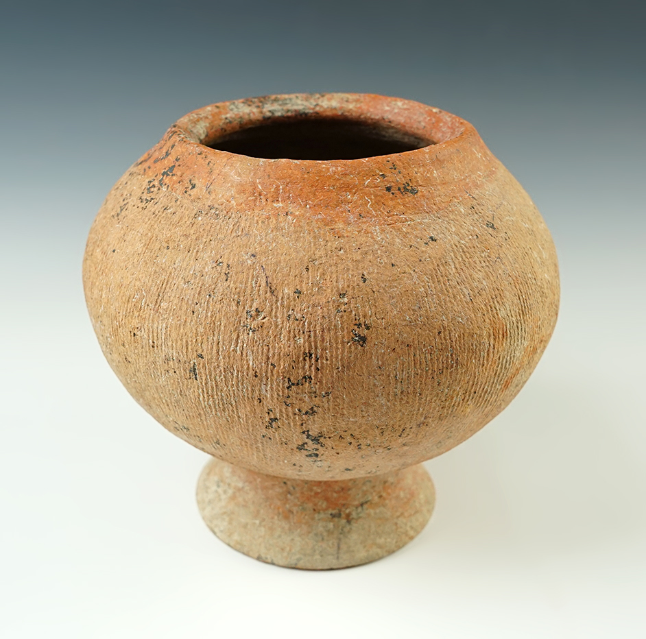 6 3/4" wide by 6 1/4" tall Ban Chang Pottery Vessel with a highly incised design. Thailand.