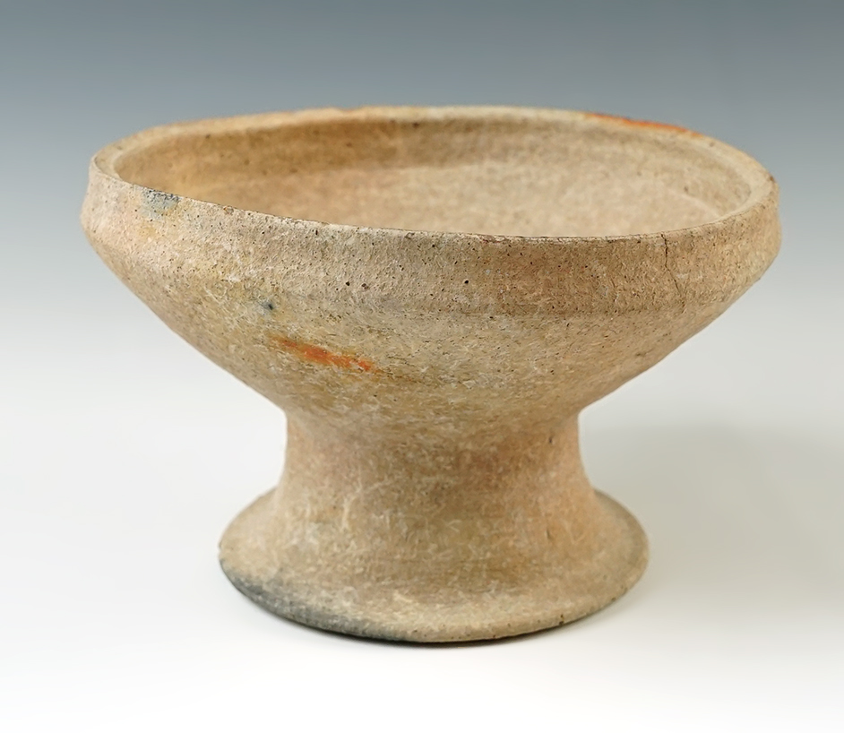 5 1/2" wide 3 3/8" tall Ban Chang Pedestal bowl in solid condition, recovered in Thailand. 