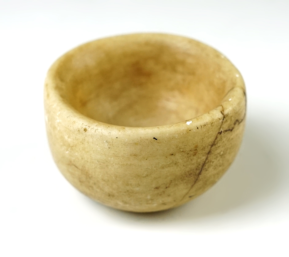 Highly polished 1 15/16" miniature stone Medicine Cup. Found location is unknown. 
