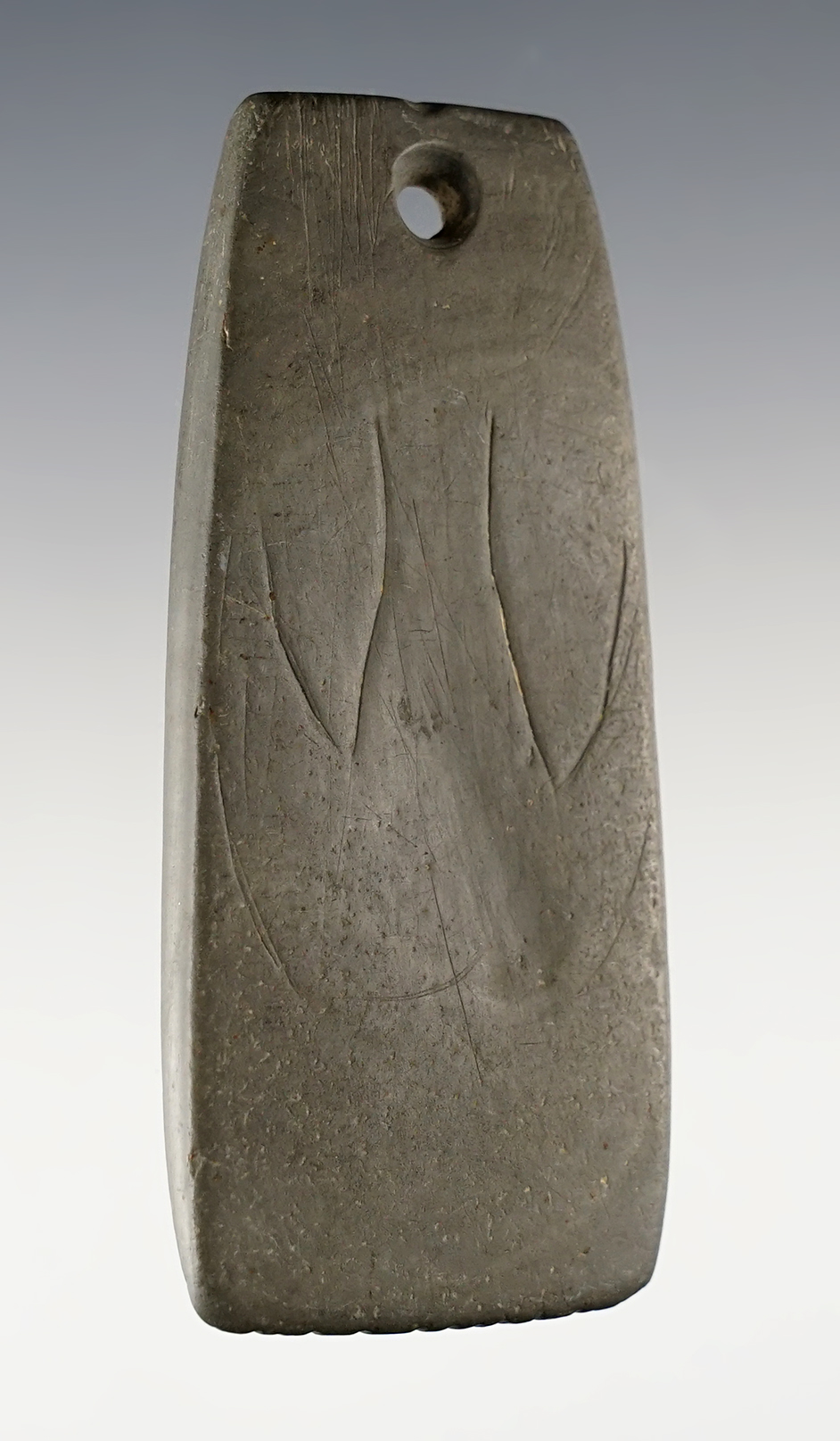 3" anciently salvaged Pendant that is engraved and tallied. Found in Clark Co., Ohio. Ex. Root.