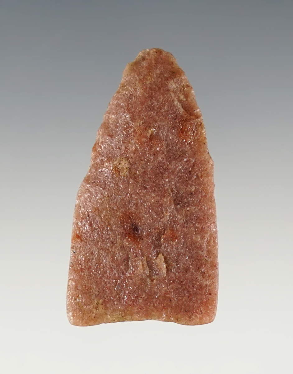 2 7/8" Plainview made from attractive pink Pinkston Quartzite. Found in Illinois. Stermer COA.