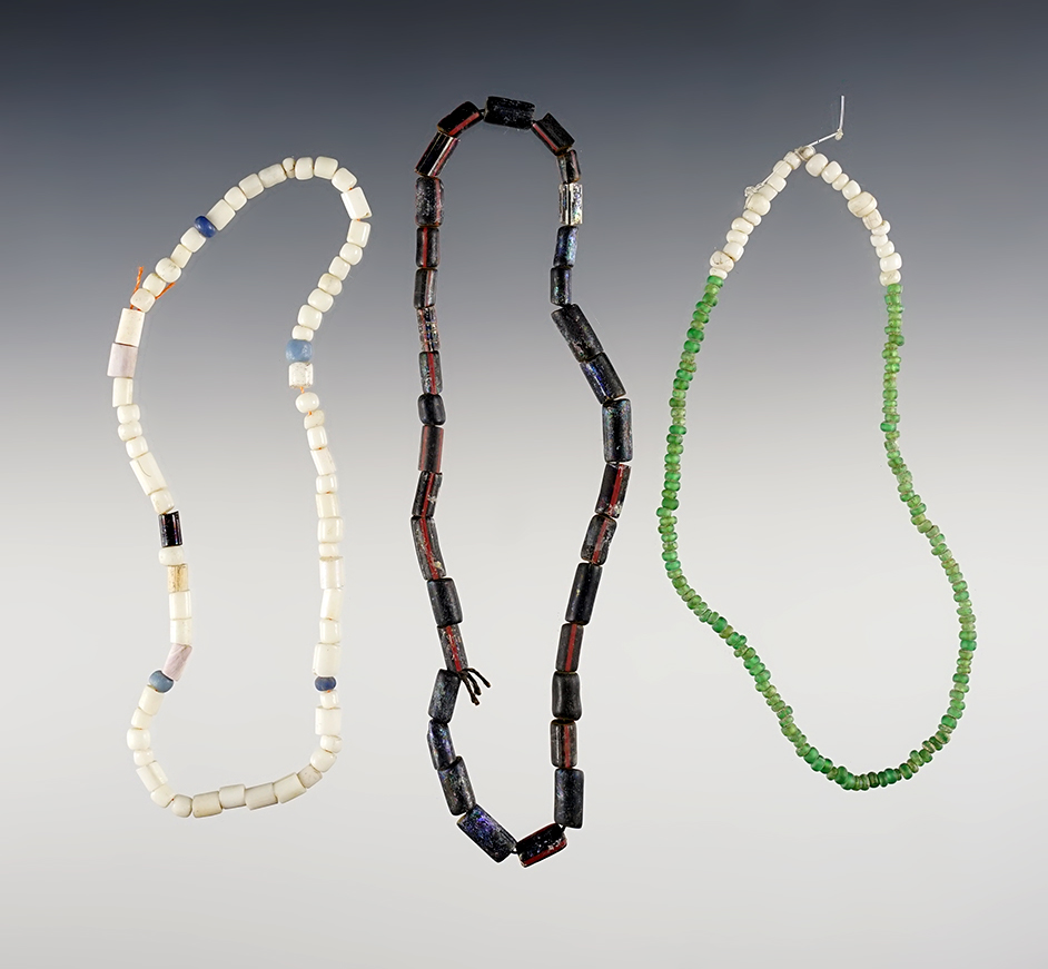 3 strands of glass tubular and seed beads recovered at the Townley-Read Site in Geneva, NY