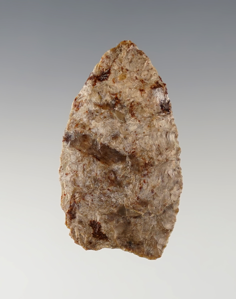 1 7/8" Lanceolate that is made from colorful material. Found near the Columbia River.