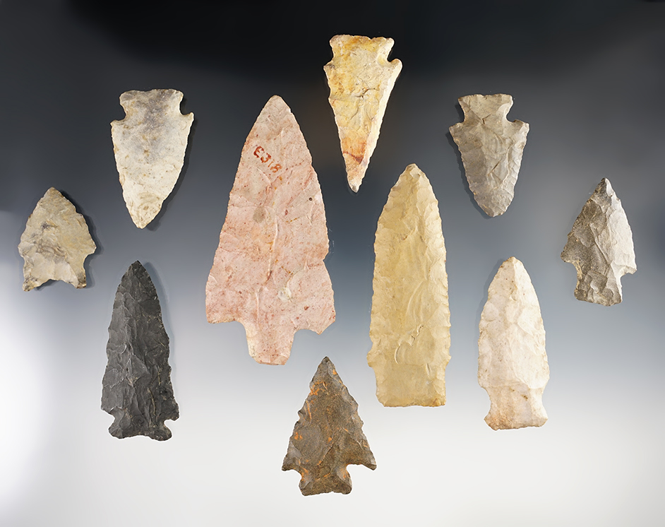 Group of 10 assorted Midwest Artifacts, largest is a 4 3/16" Knife from Wisconsin. 