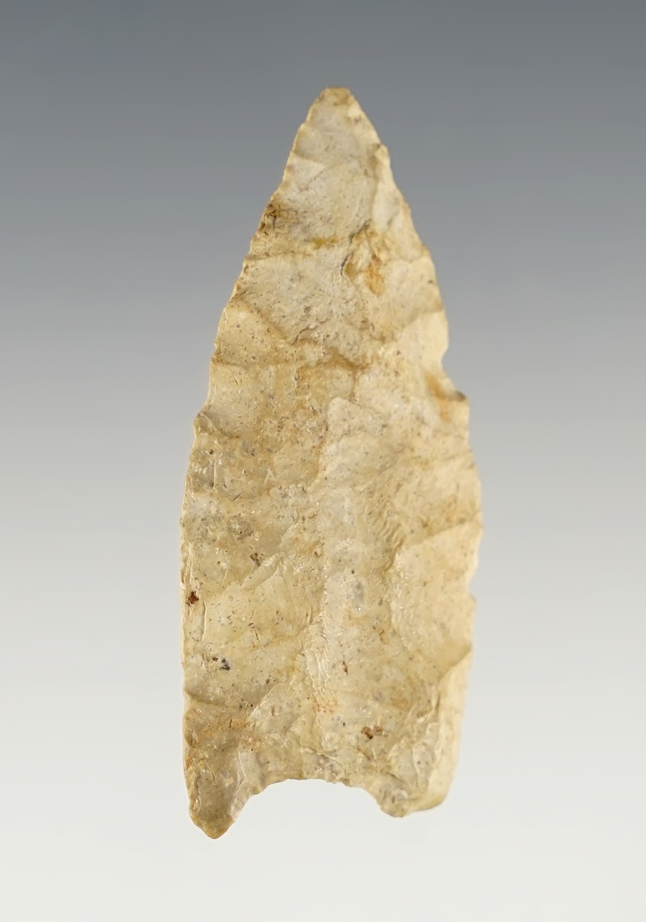 1 7/8" Paleo Holcombe found in Michigan. Made from tan chert. Ex. Jim Dressler.