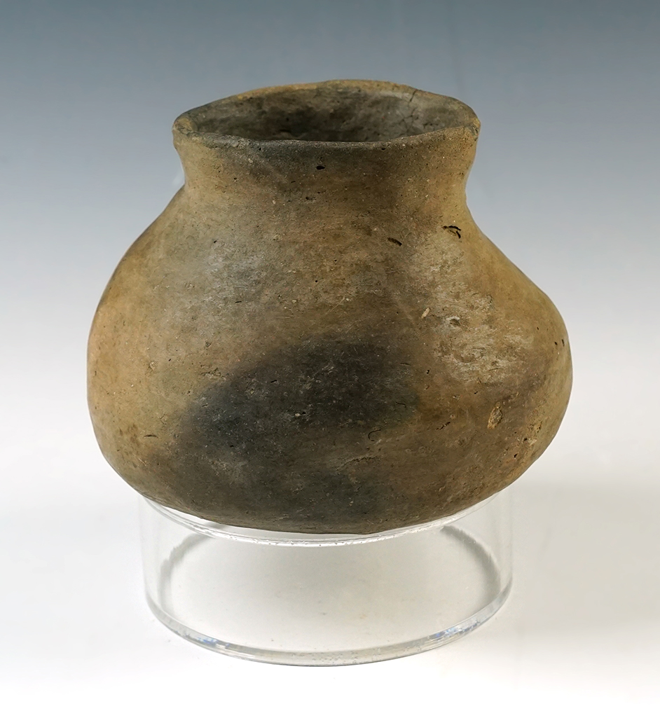 3 1/2" tall x 4 1/4" wide restored Mississippian Pottery Jar. 