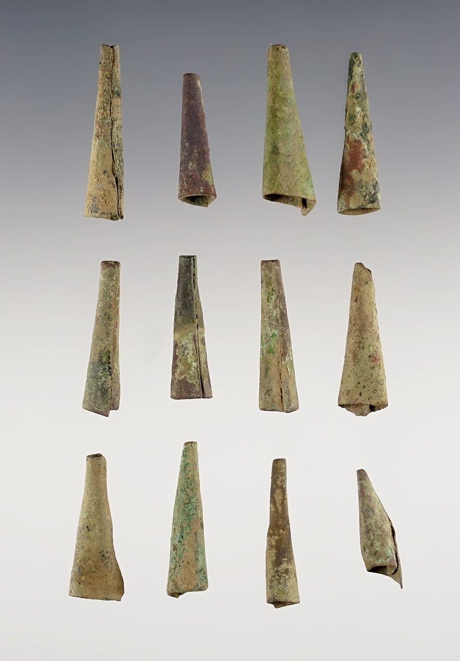 Set of 12 Cones recovered at the White Springs Site in Geneva, New York. Largest is 1 1/16".