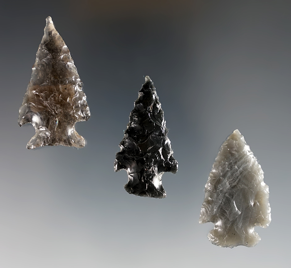 Set of 3 Oregon Elko points in nice condition.  The largest is 1 11/16". 