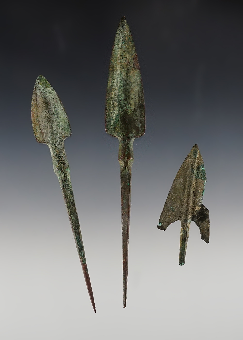 Set of 3 ancient Chinese Bronze Crossbow and Arrow Points in very nice condition.