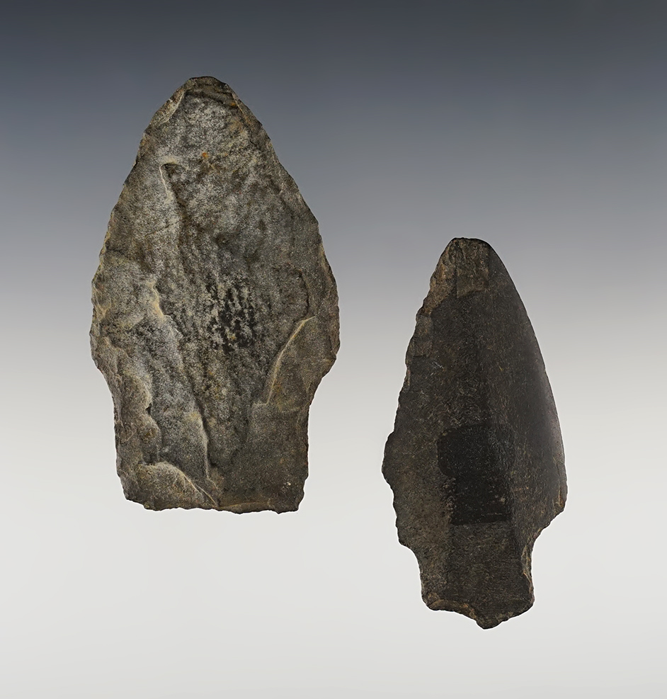 Pair of Inuit Slate Points found in Alaska. Ex. Jim McFarland collection. Stermer COA. 