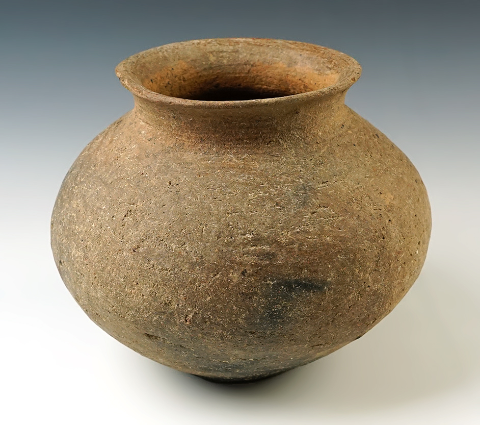6'' x 5 1/4" tall ancient Ban Chang pottery jar in solid condition. Recovered in Thailand. 
