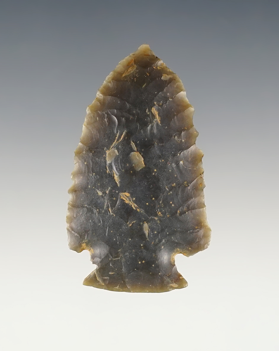 Well flaked 2 1/8" Kirk Cornernotch made from beautiful Sonora Flint. Found in Kentucky. 