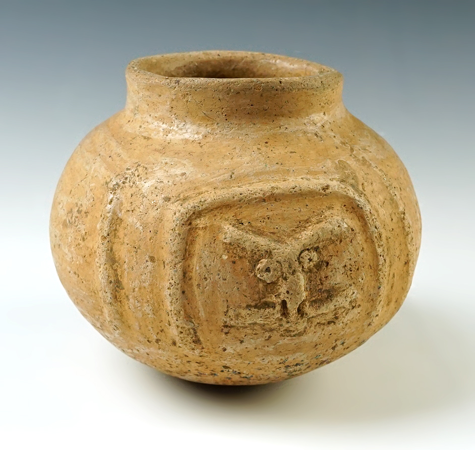 4 1/2" wide by 4 1/4" tall ancient pottery jar in solid condition. Exact found location unknown. 