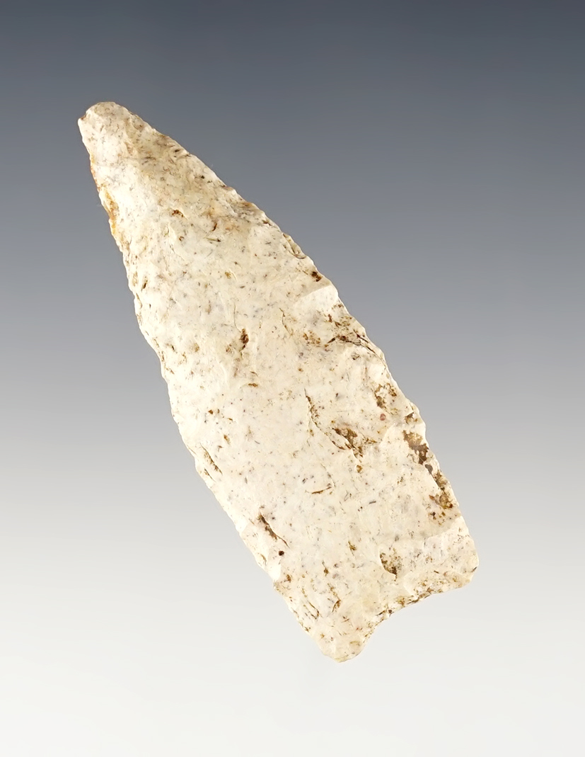 2 1/2" Angostura found in Southern Illinois. Made from patinated Burlington Chert.