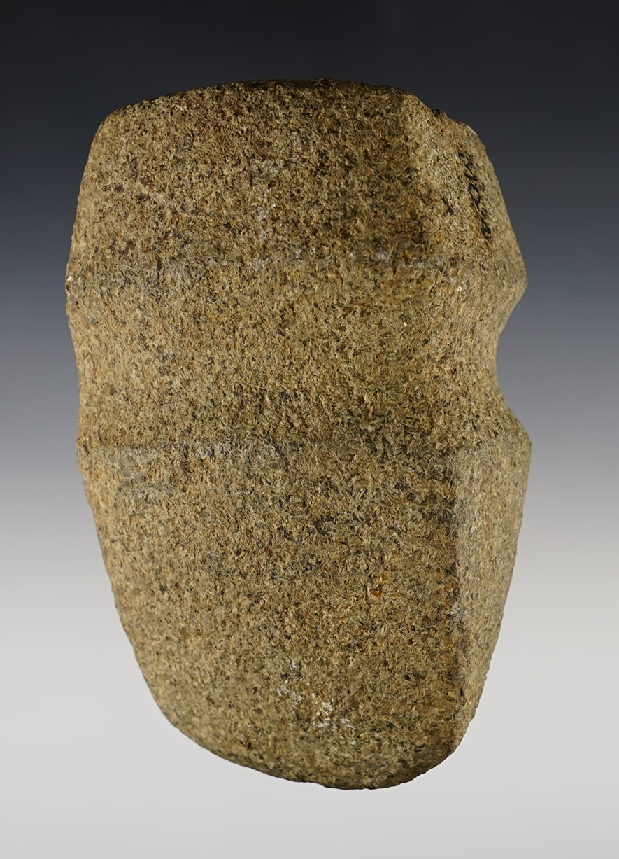 4 7/16" long 3/4 Groove Hardstone Axe that is well patinated. found in Missouri.