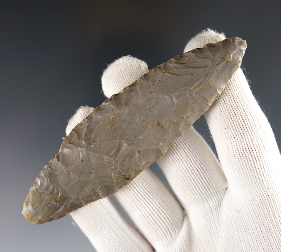 Nice 4 1/16" Adena made from patinated Hornstone. Found in Mercer Co., KY. Ex. Ollie Miller.