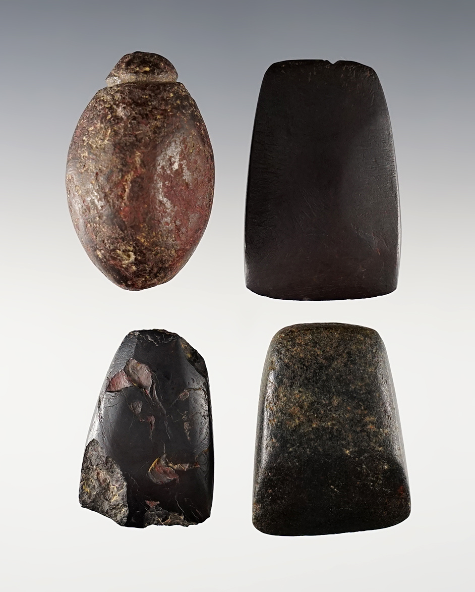 Fantastic group of Hematite artifacts. 3 Celts & 1 Plummet. Good to excellent condition. Ohio.  