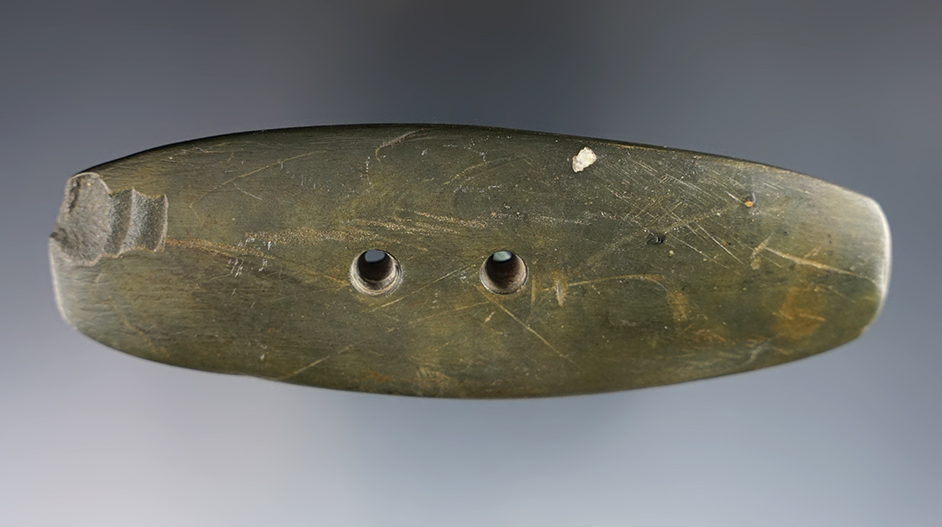 4 11/16" Banded Slate Gorget found in Allen Co., Ohio. Ex. Schilling collection. Davis COA. 