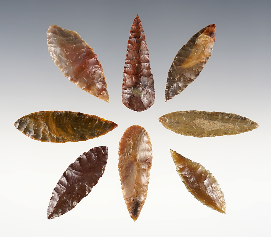 Set of 8 Cascade points that are nicely colored. Found near the Columbia River 