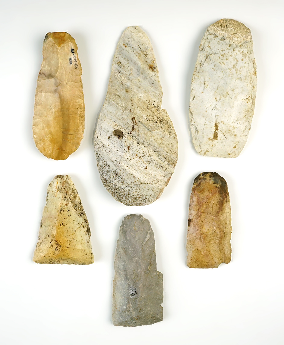 Set of 6 assorted Paleo Tools found in Missouri. The largest is 6 1/8".