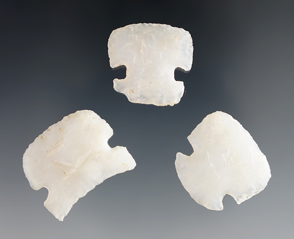 Set of 3 beautiful Luna Agate Hafted Scrapers found in New Mexico.  Deaccessioned Museum.