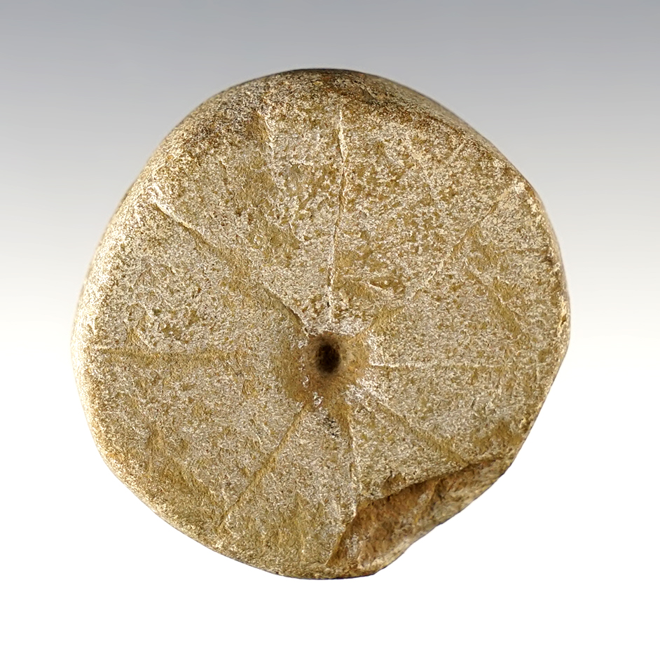 1 11/16" Engraved and partially drilled Ft. Ancient Disc found by Phil Kientz at the Feurt Site, Ohio