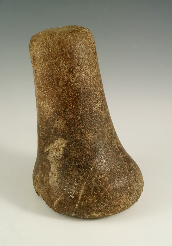 5" Nicely polished Bell Pestle with a nutting divot found by Bob Meyers in Clark Co., Ohio.