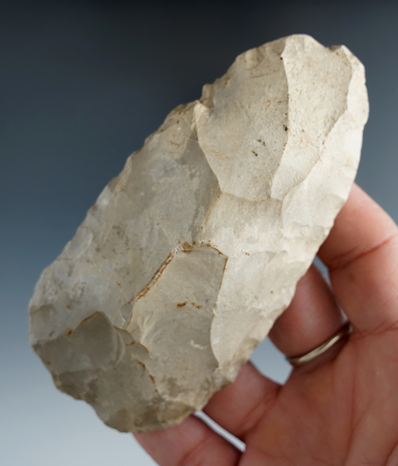 4 1/8" Dalton Adze made from Mill Creek Chert, found in Illinois. Comes with a Partain COA.
