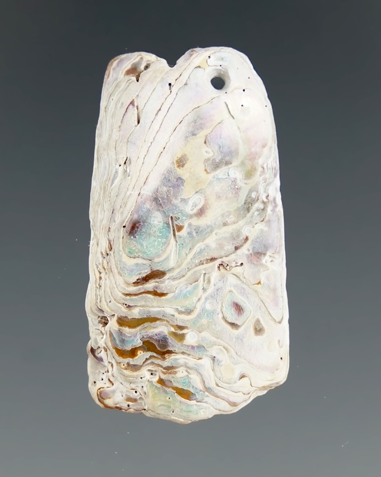 1 3/16" Tlingit abalone shell pendant found in California.