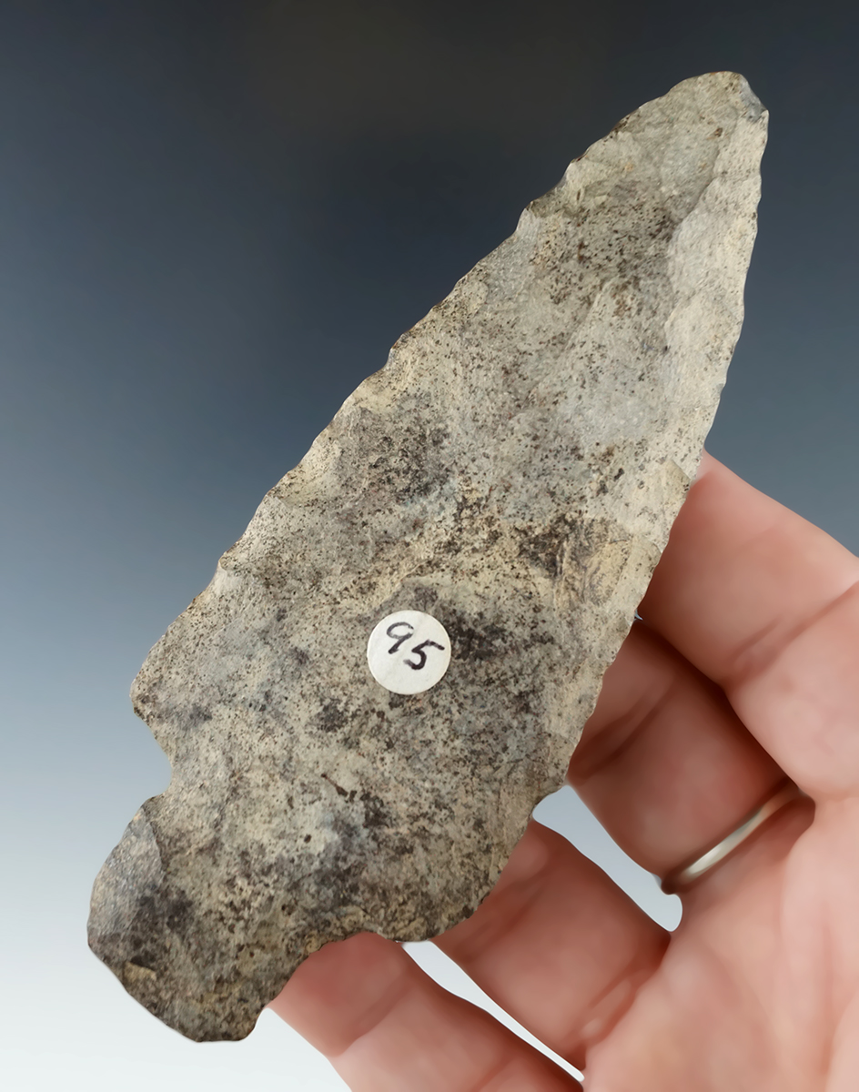 4 5/16" Archaic Stemmed Knife made from Rhyolite found in New York.