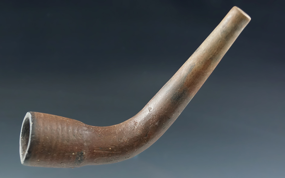 5" Ring Bowl clay Iroquois Pipe that is been broken and restored at the elbow - New York.