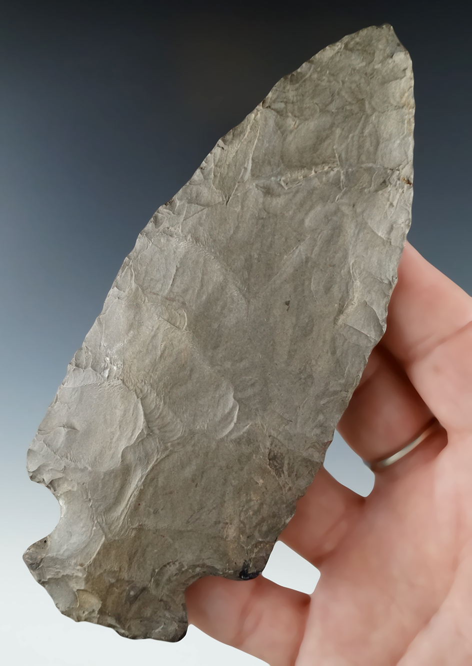 Large Deepskill Chert Hopewell Knife with minor restoration to the basal corners and one ear. NY.