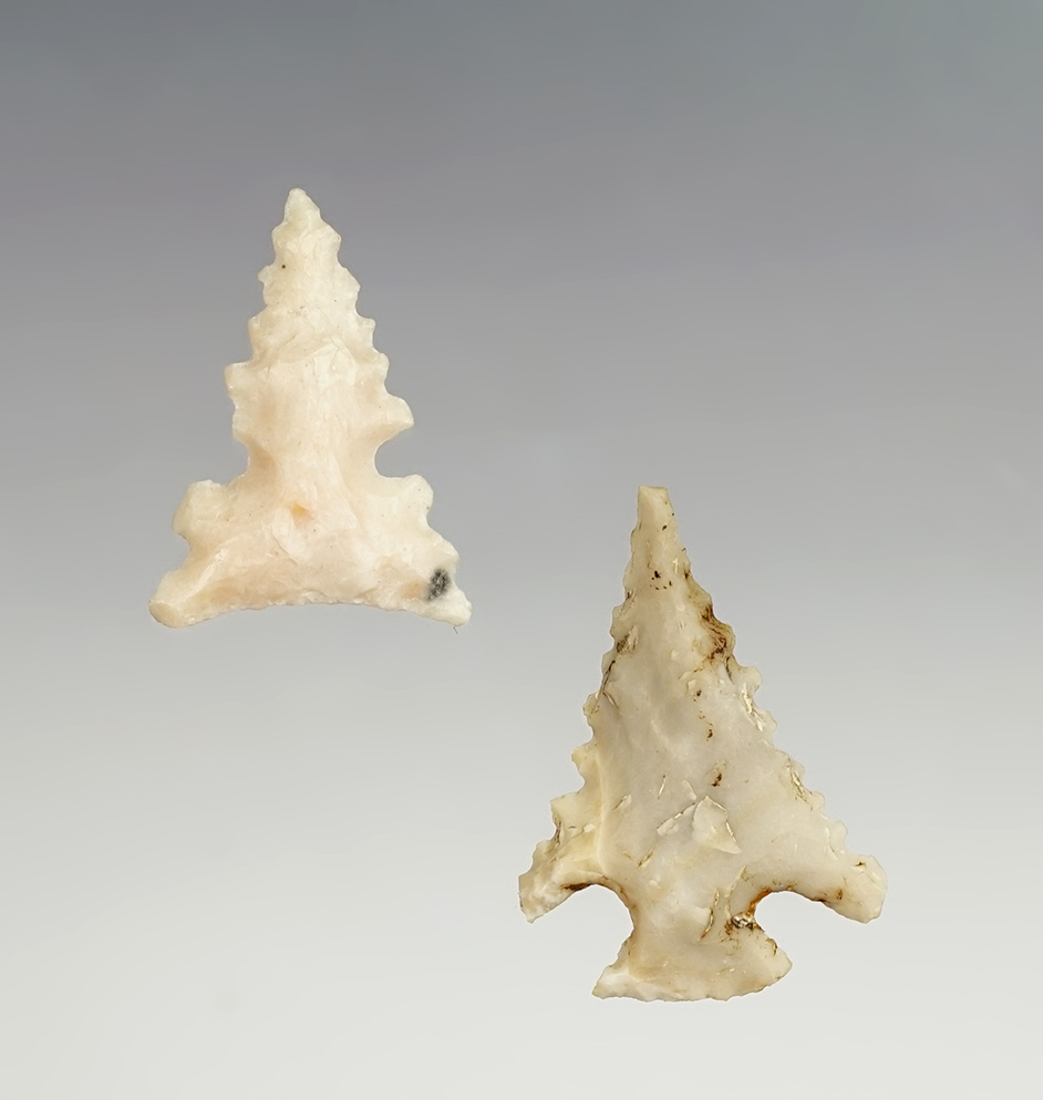 Pair of nicely serrated Bird Points Found by Al Cornwell in 1970-71 in Major Co., Oklahoma.