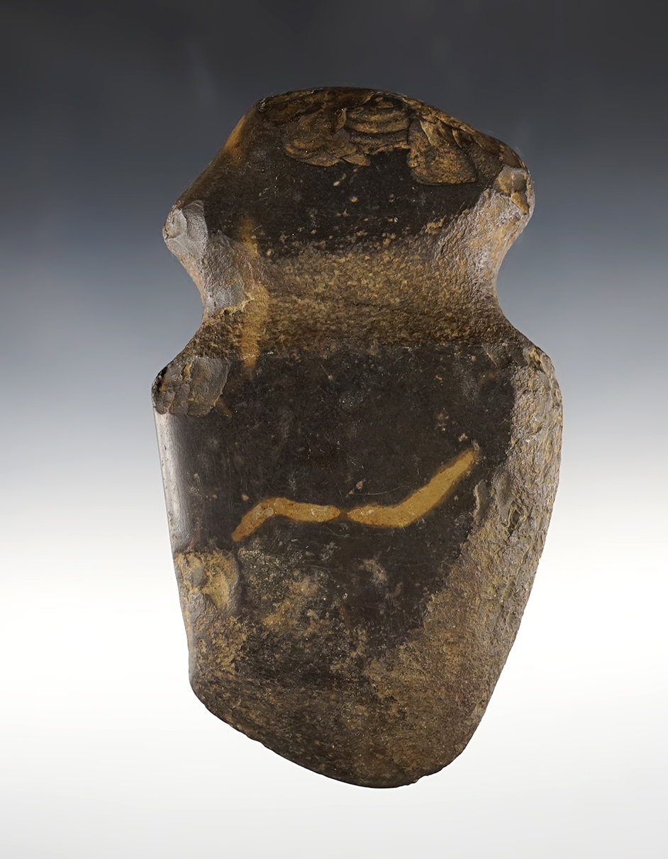 6 1/8" long Full Grooved Ohio Axe made from black Slate with multiple "Worm Tracks".