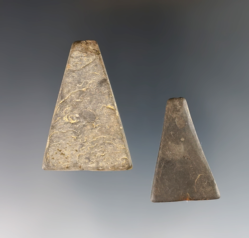 Pair of nice Grey Slate Trapezoidal Beads recovered at the Townley-Read Site, Geneva, New York. 