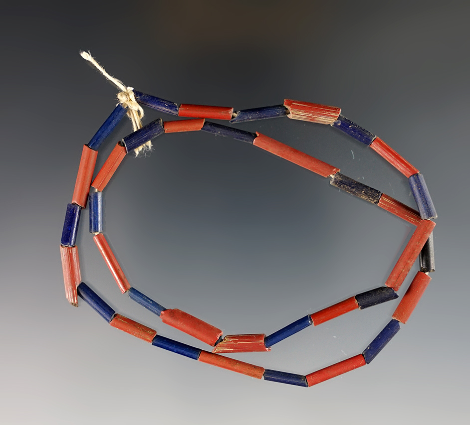 17" Strand of red & blue Tubular Straw Beads - Dann Site, Lima, Monroe Co., New York. 