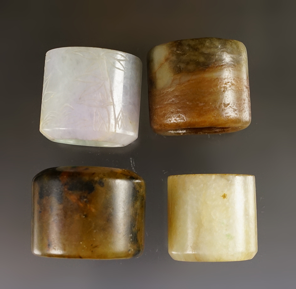 Set of 4 vintage Chinese Jade Rings. Recovered in Southeast Asia. Exact age unknown. 1 5/16".