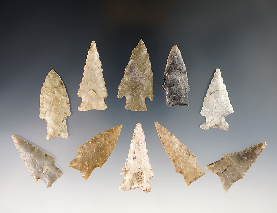 Set of 10 assorted Texas Points in good condition. The largest is 1 3/4".