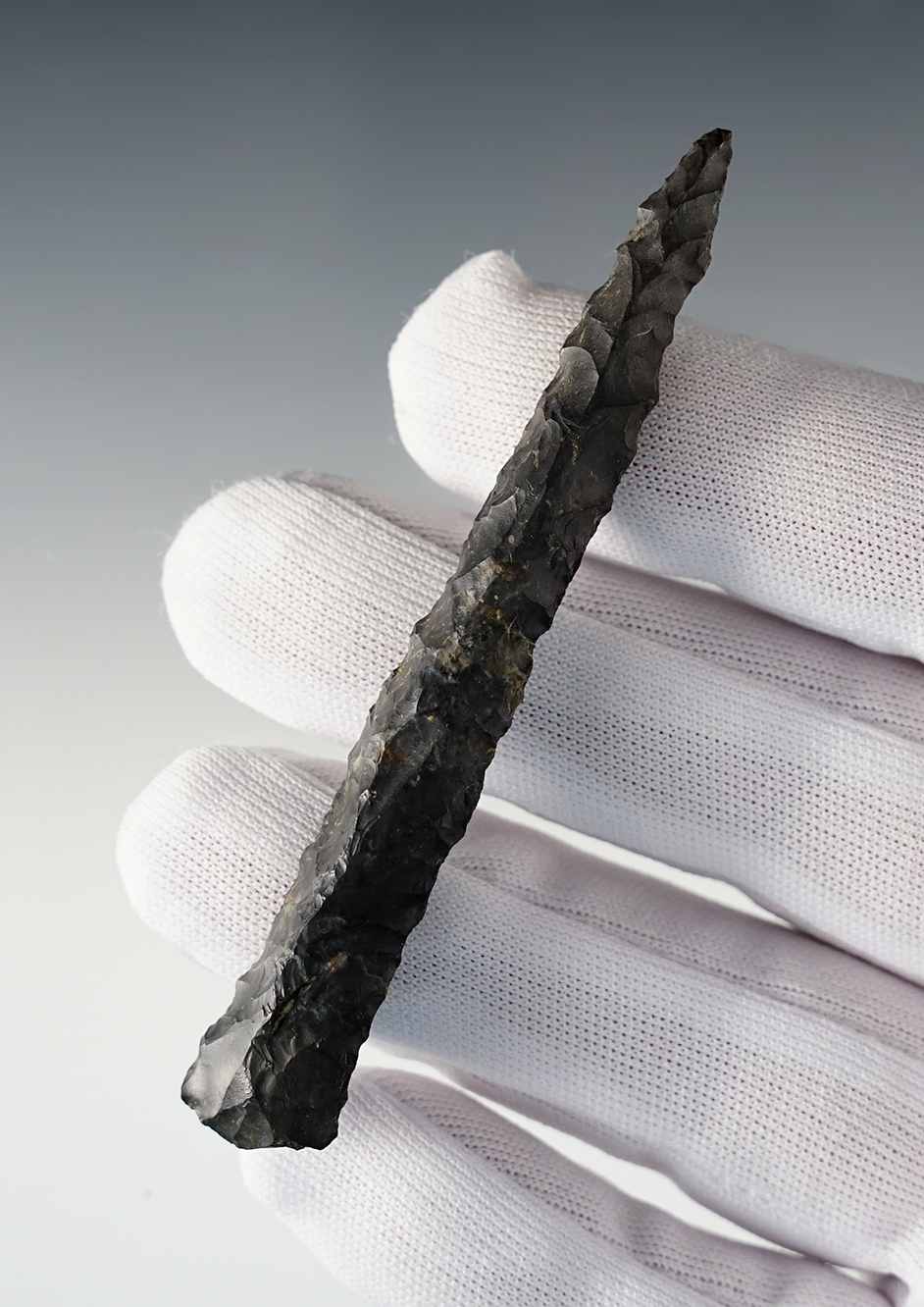 3 7/16" well flaked Ohio Drill made from Coshocton Flint.