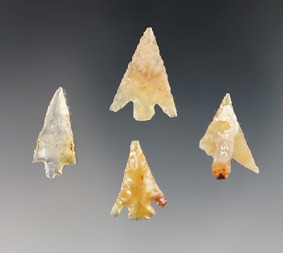 Set of 4 well made and translucent Points found near the Columbia River in the Washington/Oregon.
