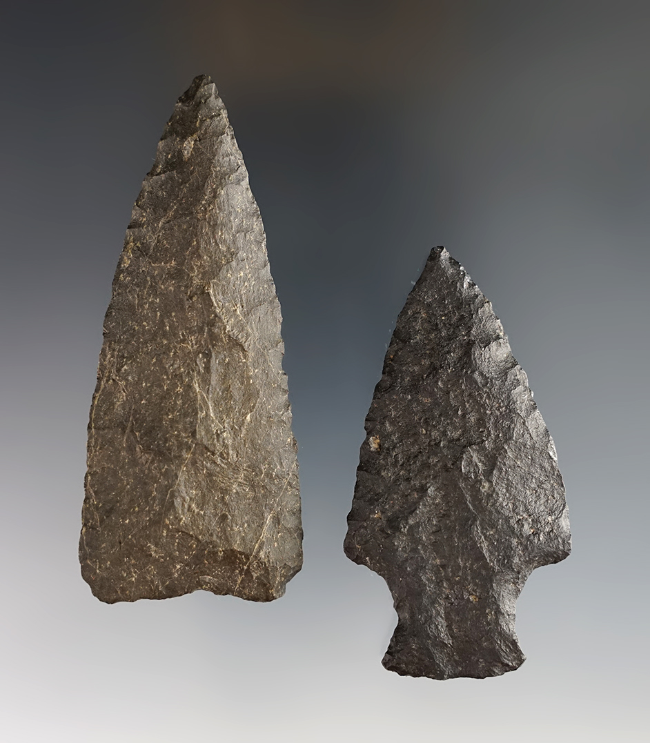 Pair of well made Basalt Points found near the Columbia River in the Washington/Oregon area. 