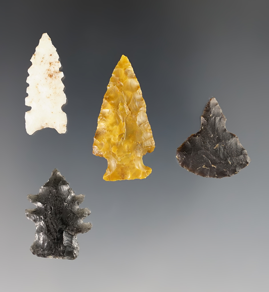 Set of 4 nice Points found near the Columbia River in the Washington/Oregon area. Largest is 1 7/16".