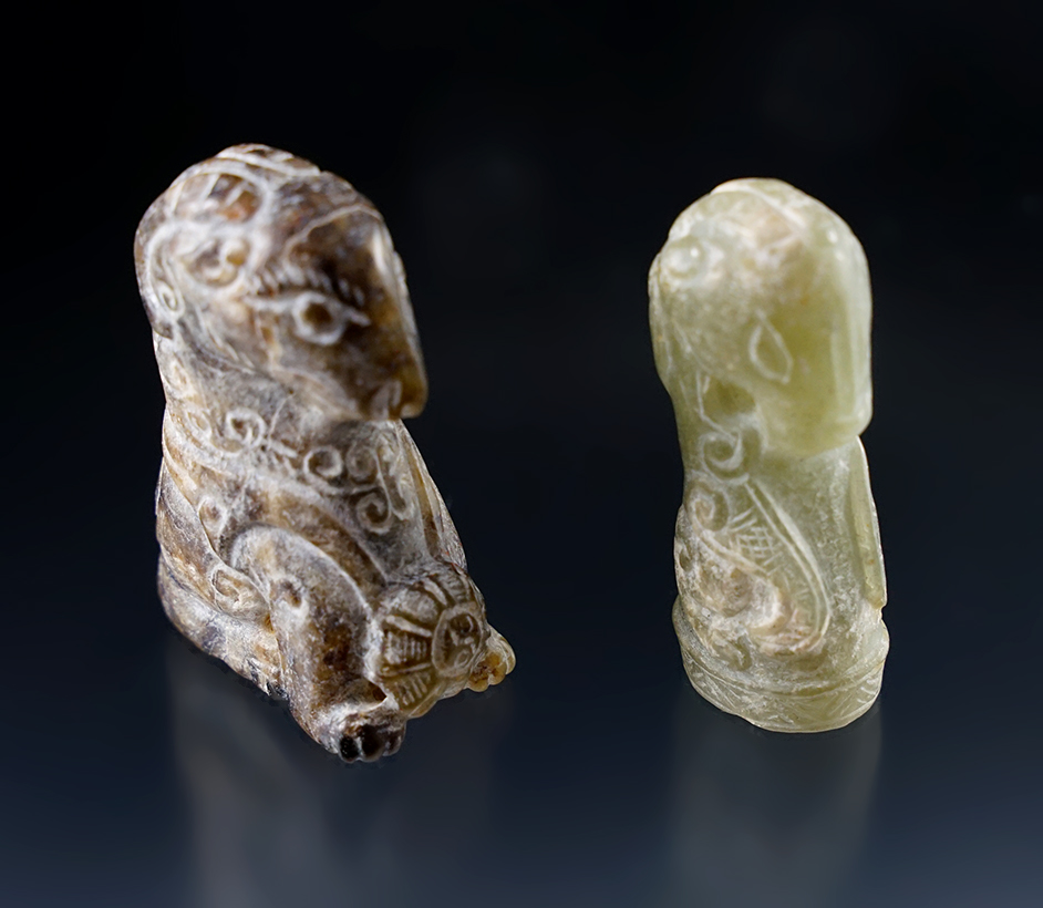 Pair of highly detailed vintage Jade Animal Carvings. Southeast Asia. Exact age unknown. 